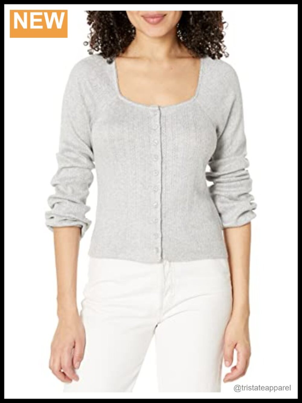 Lucky Brand Women's Square Neck Pointelle Button Front Top
